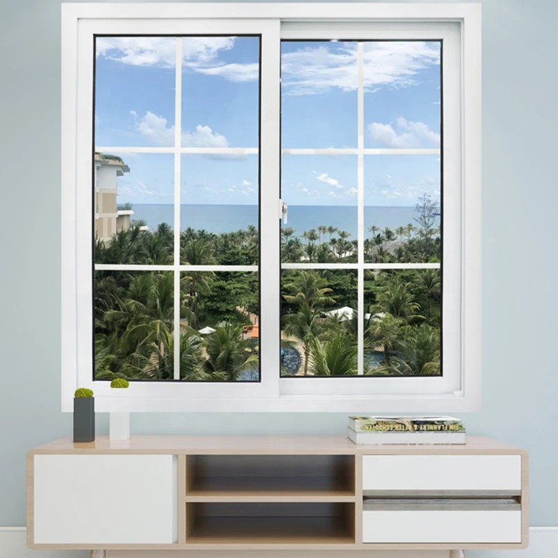 New design modern popular pvc window upvc sliding windows white square tempered glass PVC slide window