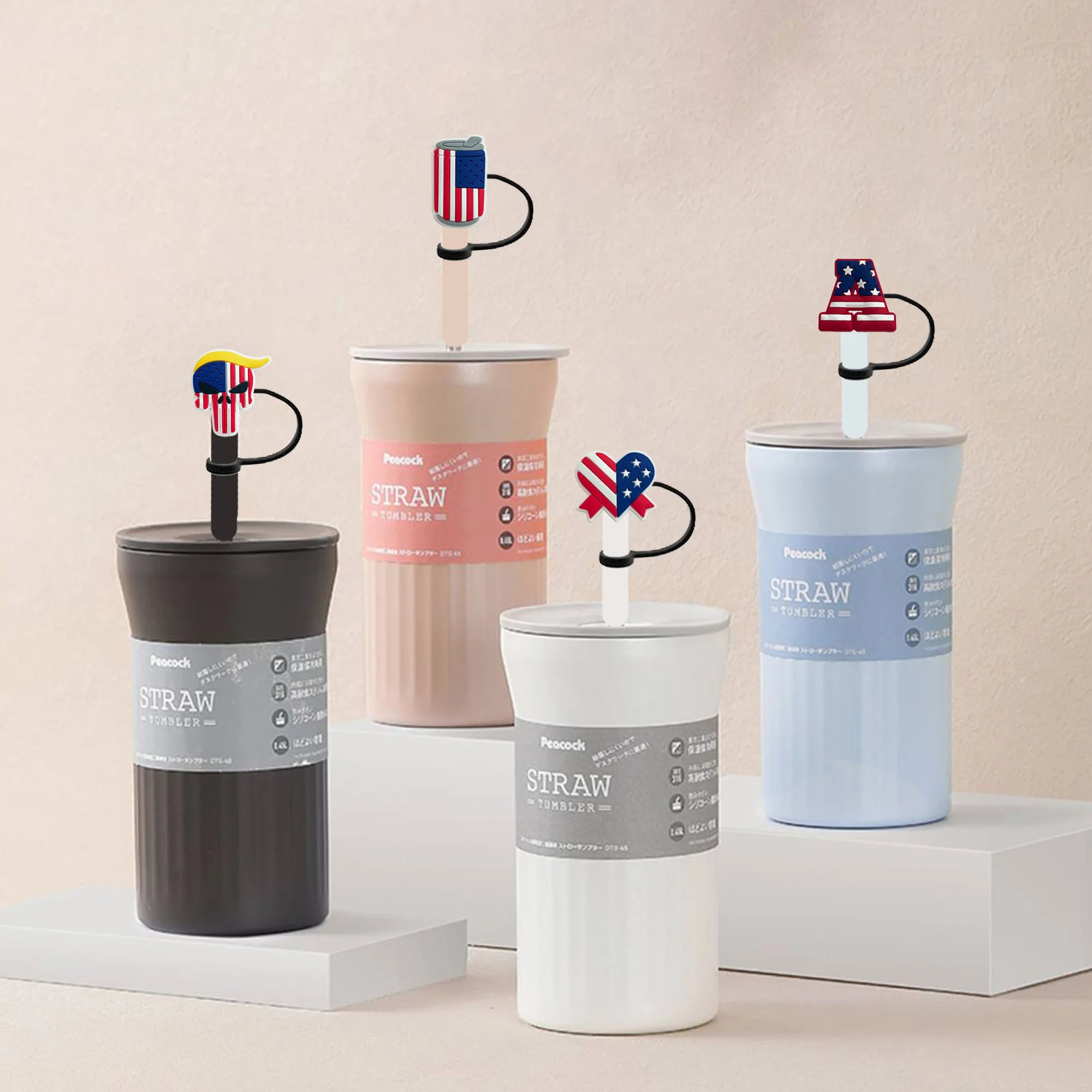 Custom Day Reusable straw covers silicone cute cartoon silicone straw topper mold