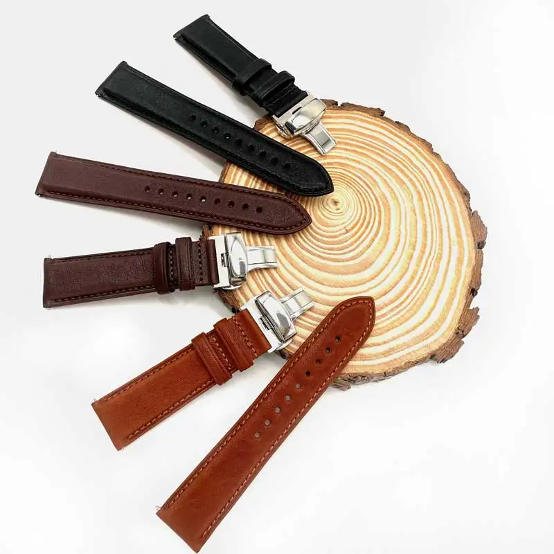 Heqi High Quality Full Grain Western Italian Smart Watch Bands 22mm Original Leather Watch Strap leather genuine hand made