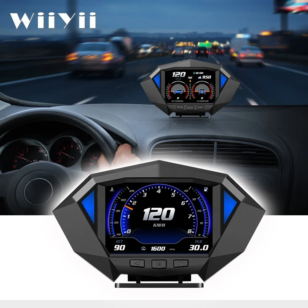 Дисплей на лобовое стекло WiiYii P1 HUD цифровой автомобильный компьютер OBD2 GPS измеритель скорости электронный монитор диагностика данных ECU