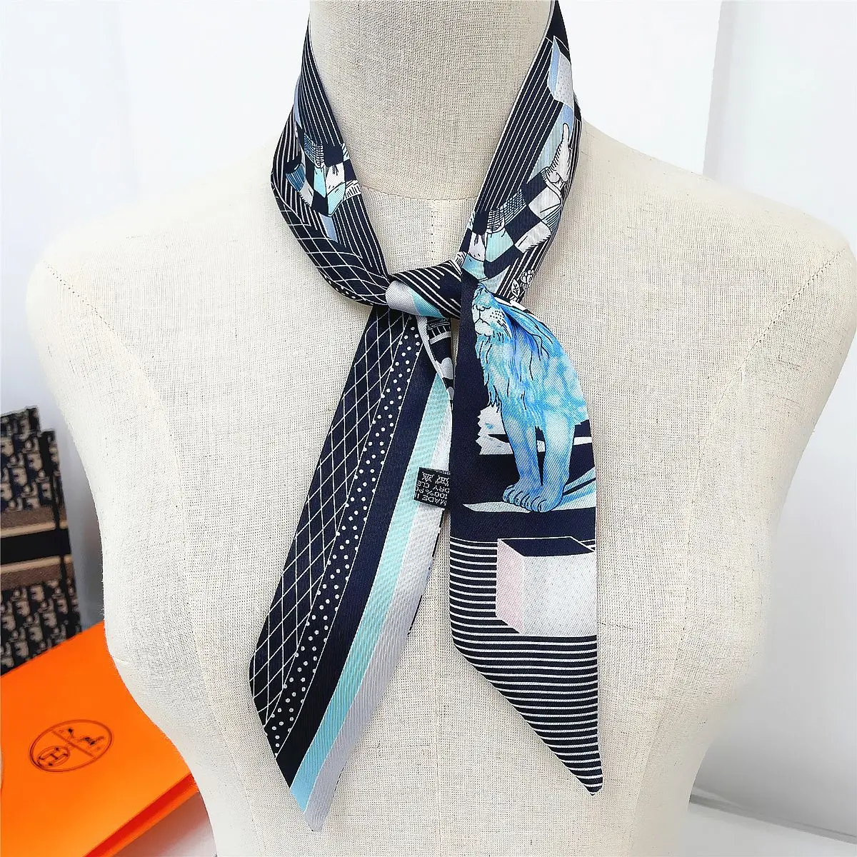 Luxury Brand Zebra Lion Printed Silk Scarf Women 90cm*5cm Silk Scarf Headband Small Twill Silk Long Scarves Bag Ribbon