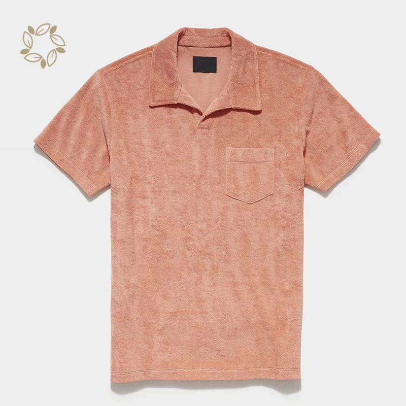 Organic Cotton terry collar tshirt sustainable men collar t shirt eco friendly terry cloth polo towelling t shirt for men