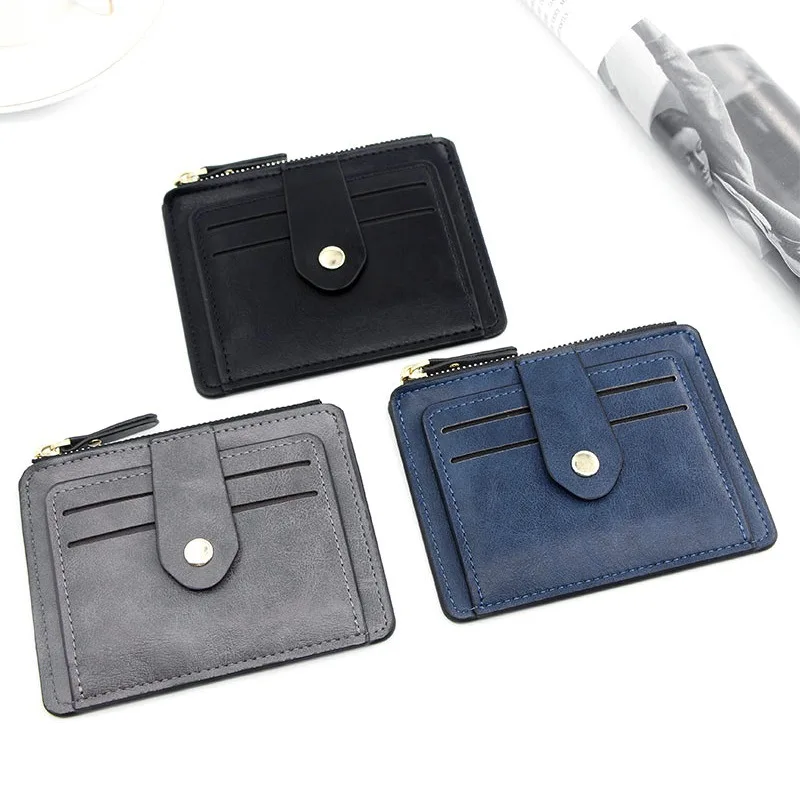 High Quality Pu Leather Bank Credit Card Holder Hasp Short Small Card Wallets With Zipper Coin Pocket
