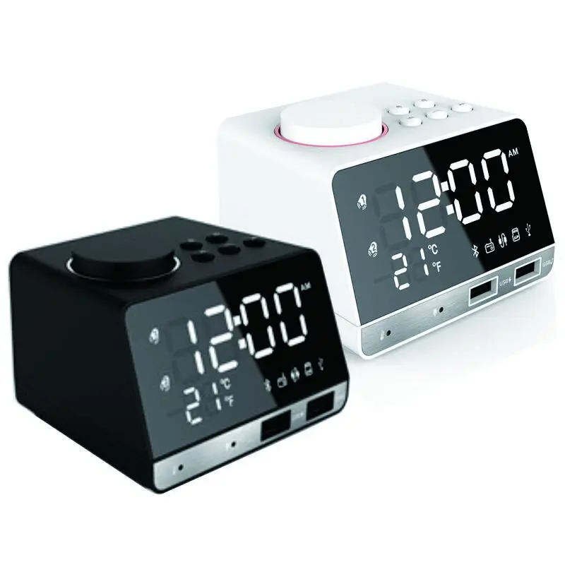 
Alarm Clock wireless Blue tooth Speaker FM Radio thermometer Double USB charging Hotel bedside table home office gift speaker 