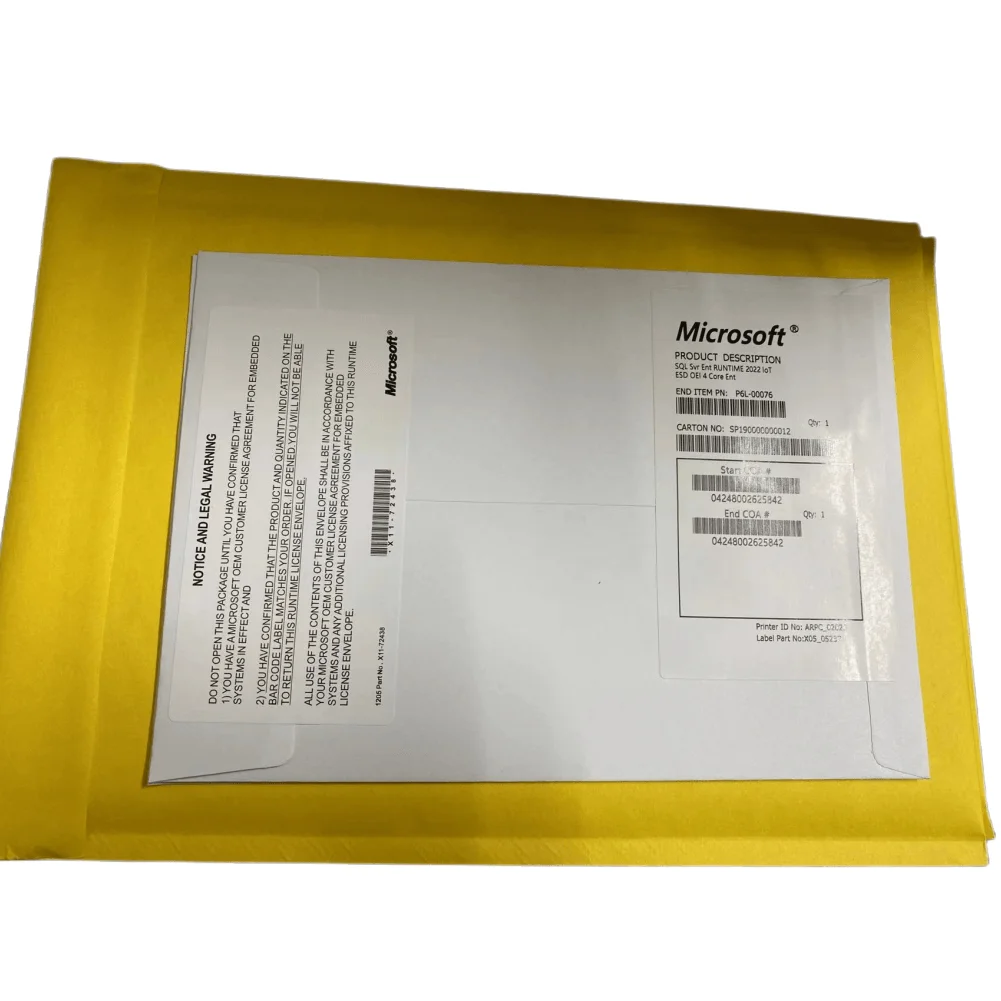 SQL Svr Ent время выполнения 2022 IOT ESD OEI 4 Core Ent COA