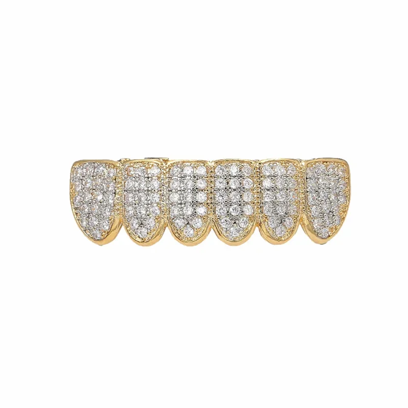 ZF 2024 Cubic Zircon Hip Hop Fangs Teeth Grillz Top & Bottom Grills Dental Mouth Punk Teeth Caps Cosplay Party Rapper Jewelry