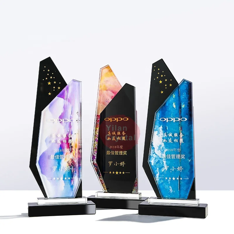 Popular Excellent Cheap Glass Plaque Crystal Trophy For Company Competition Award Gift Trophy