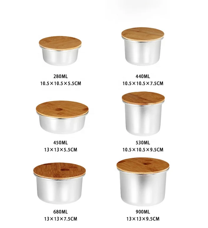 HUFA Japanese Style 3-Pack round Stainless Steel Lunch Box Food Storage Containers Single Compartment Bamboo Lids Kitchen Use
