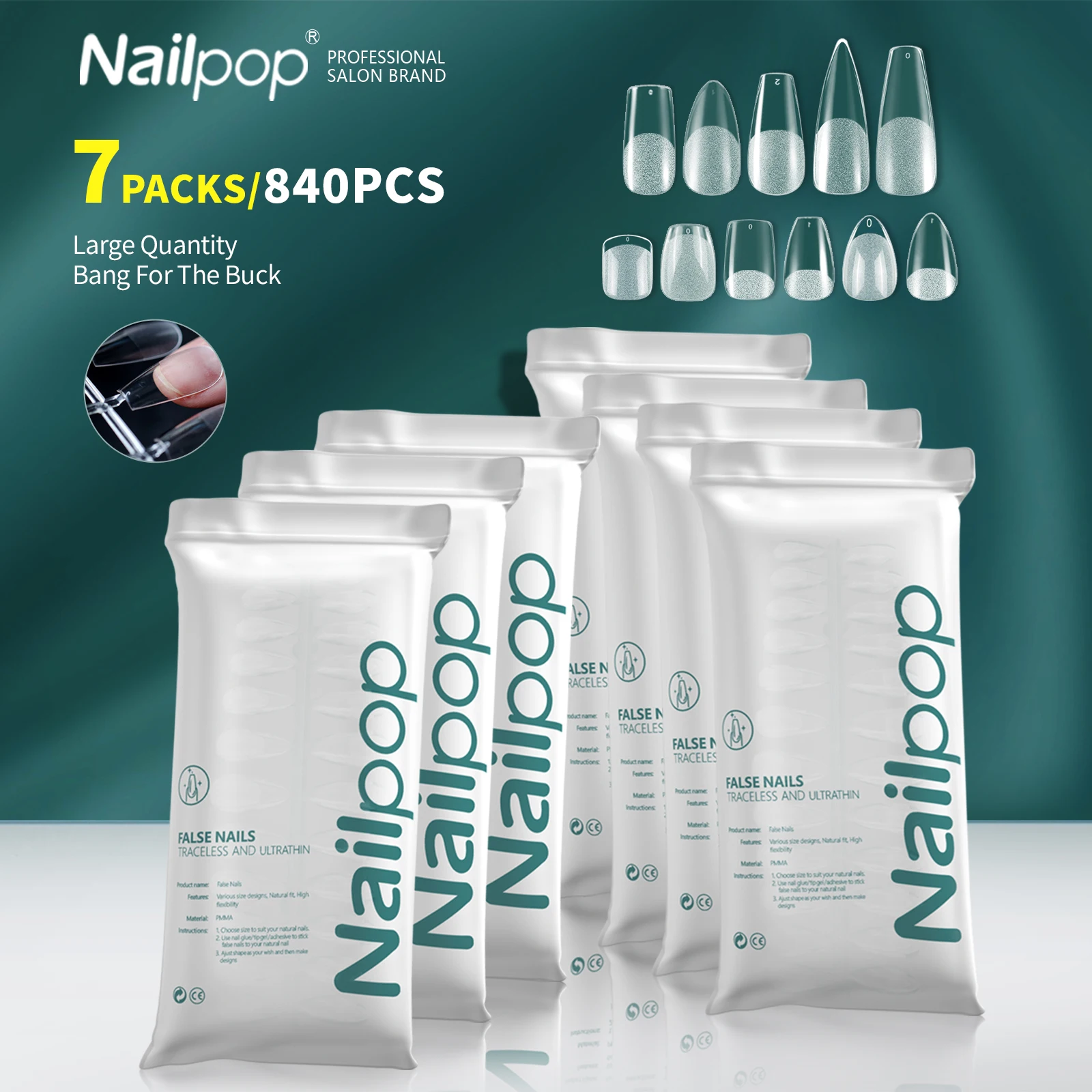 Nailpop 7 упаковок/840 шт. во французском стиле полуматовые насадки для ногтей мягкий гель полное покрытие салонов «сделай свой» акриловые накладные ногти