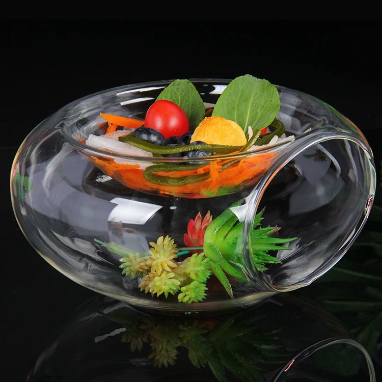 Decorative dry ice molecular food double wall  fruit salad glass bowls glass tableware cookware