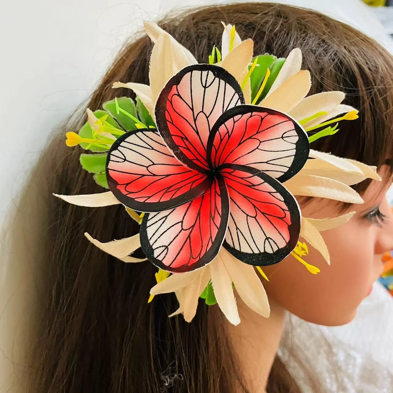 Spiderlily plumeria hair clip Foam floral accessories Artificial Island tiara frangipani hibiscus dance party graduation wedding
