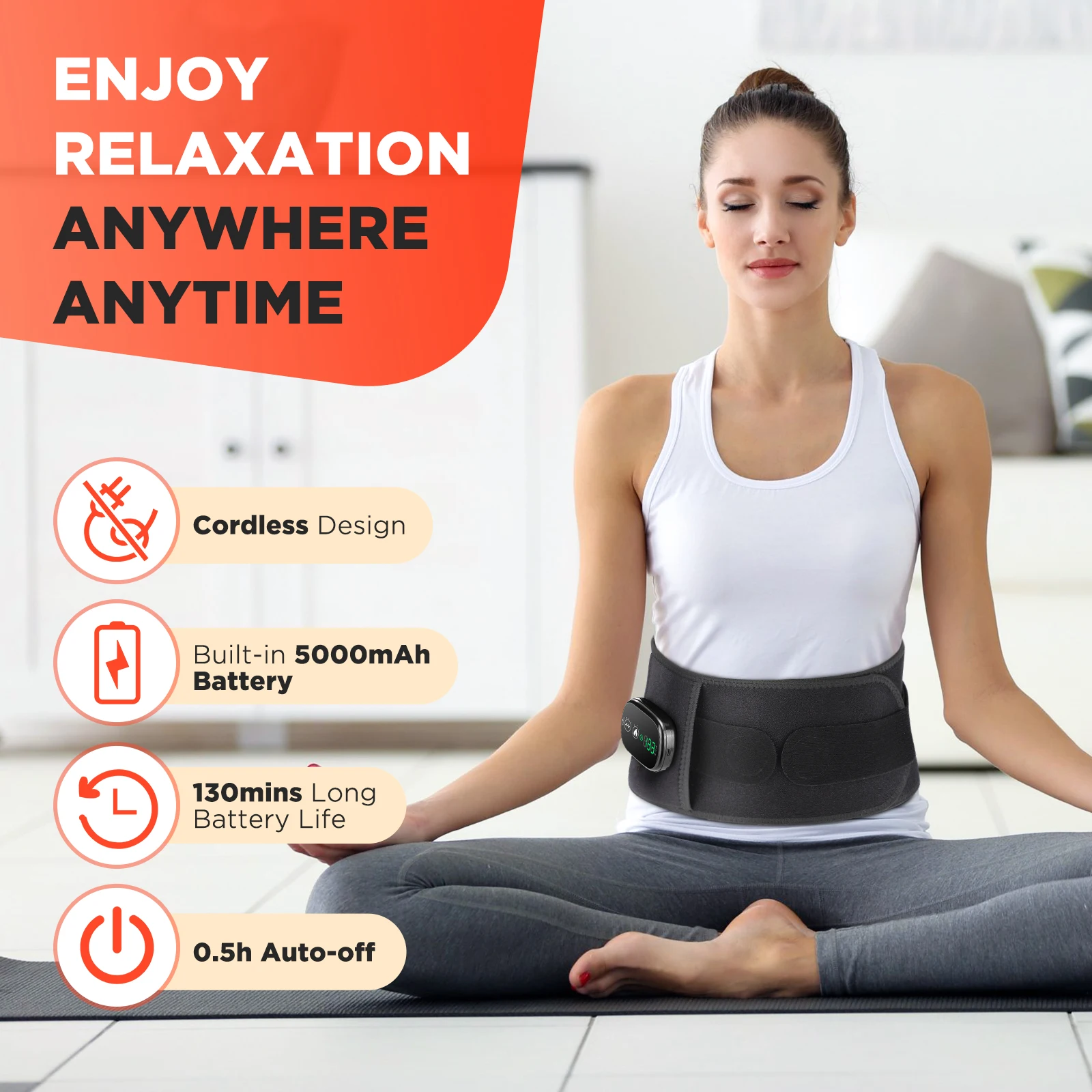 Digital Display Controller Lumbar Support Waist Massager with Vibration Red Light Heating Massage Belt for Back Pain Relief