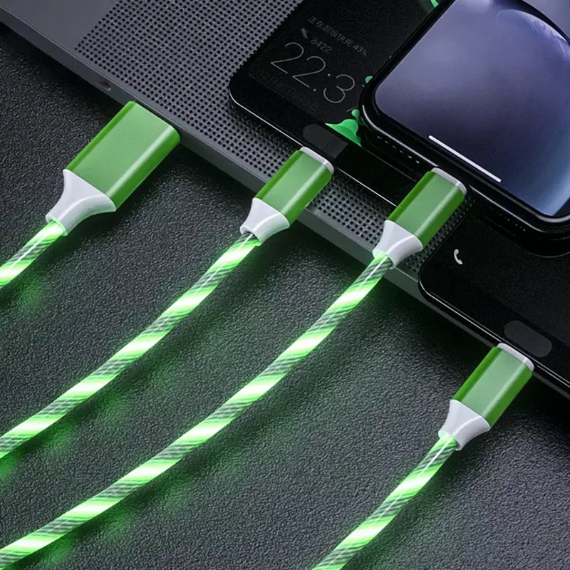 Wik-YT Lighting 3 в 1 светящийся 3 в 1 1,1 м зарядный кабель Type-C Micro USB для iPhone для одного разъема для Google