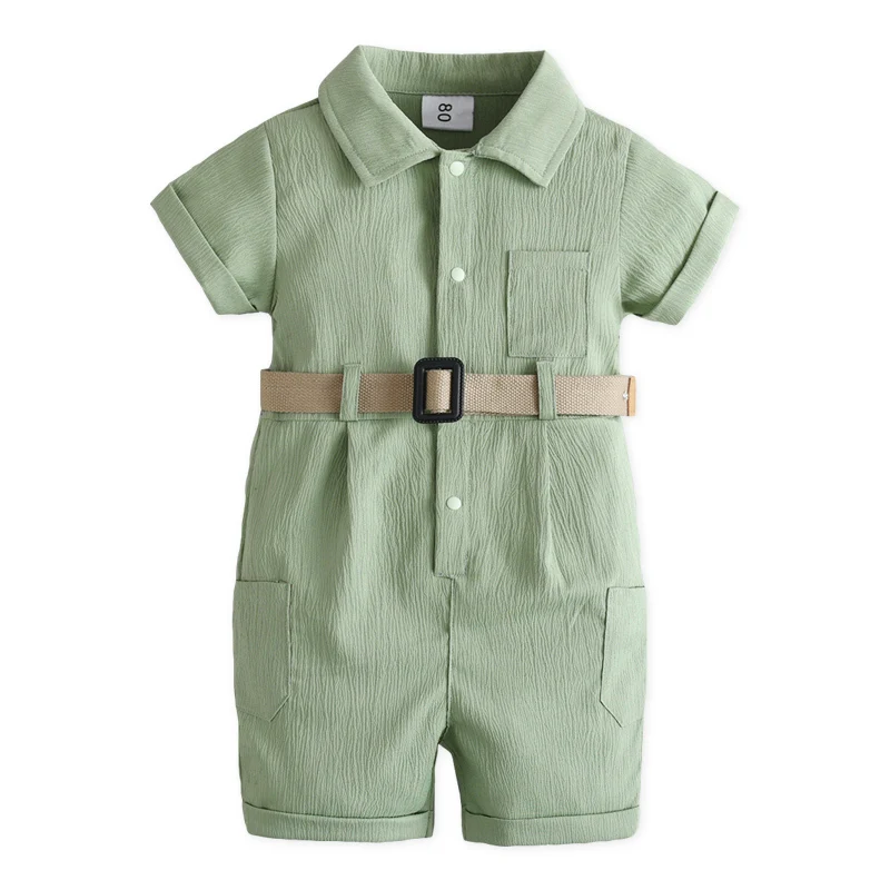 New Style Toddler Summer Solid Green Kids Girls Rompers Short Sleeve Jumpsuit With 0-3 years baby boy clothing set