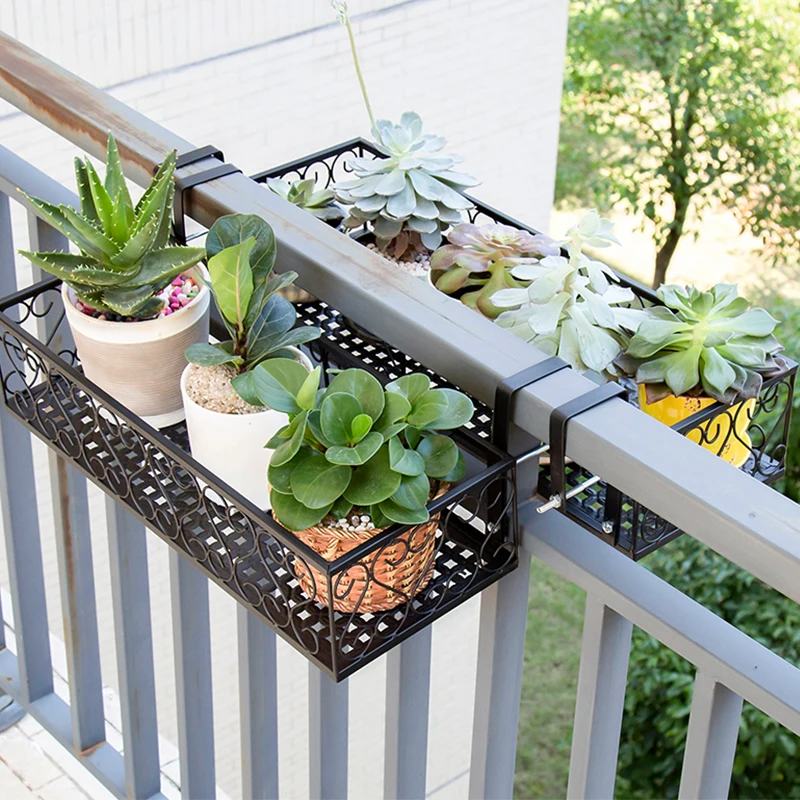 Balcony flower pot rack railing wall hanging plant put metal basket