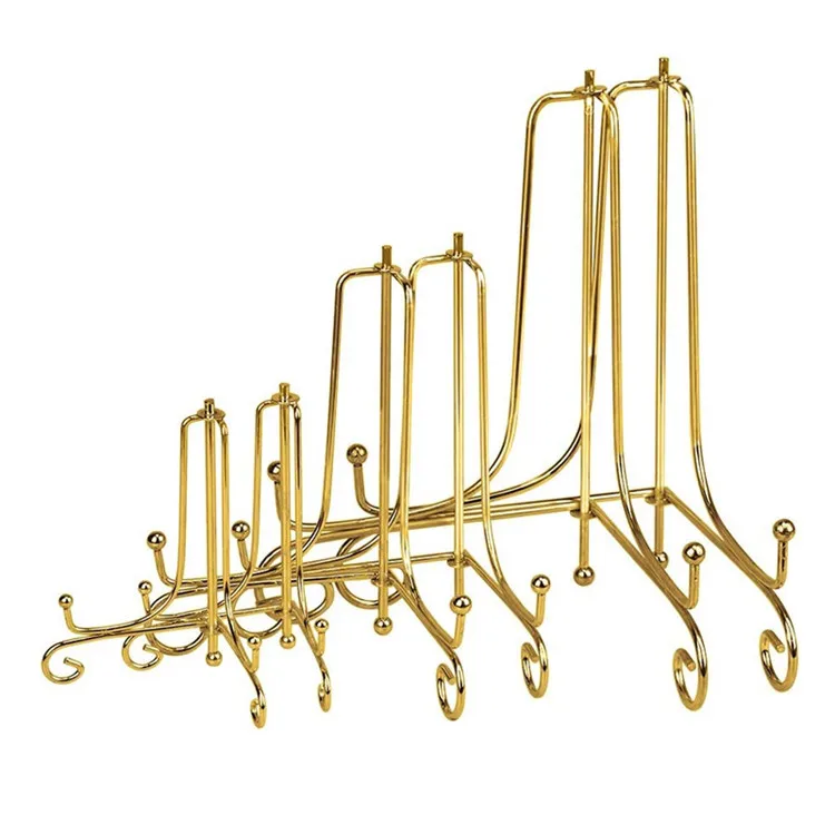 Best Quality Metal Golden Folding Plate Rack Gold Color Iron Display Easel Stand Restaurant Dish For Home Decor