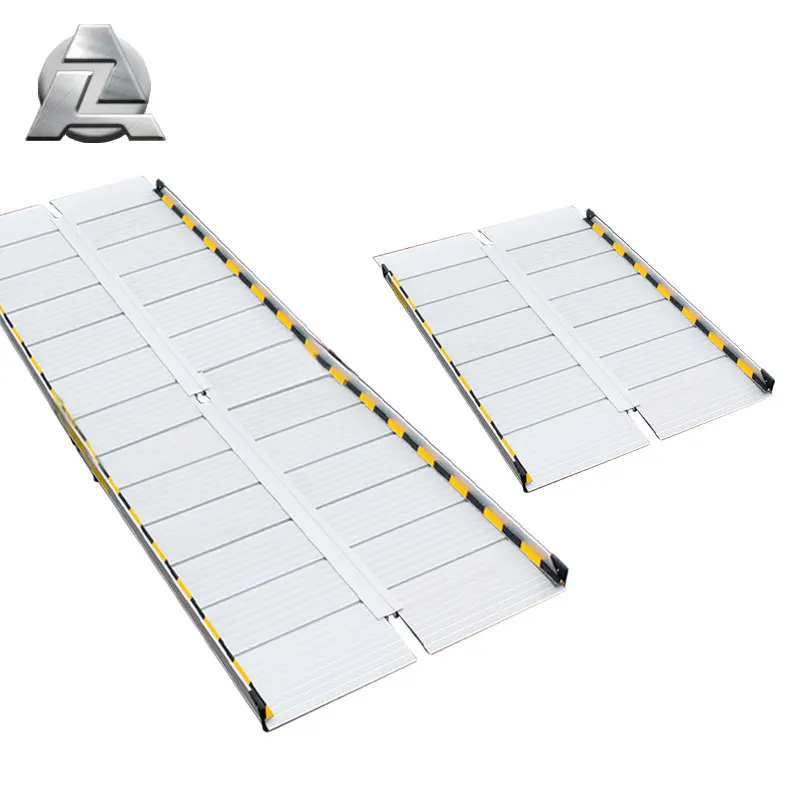 Portable lightweight aluminum Bi-folding wheelchair ramp for stairs