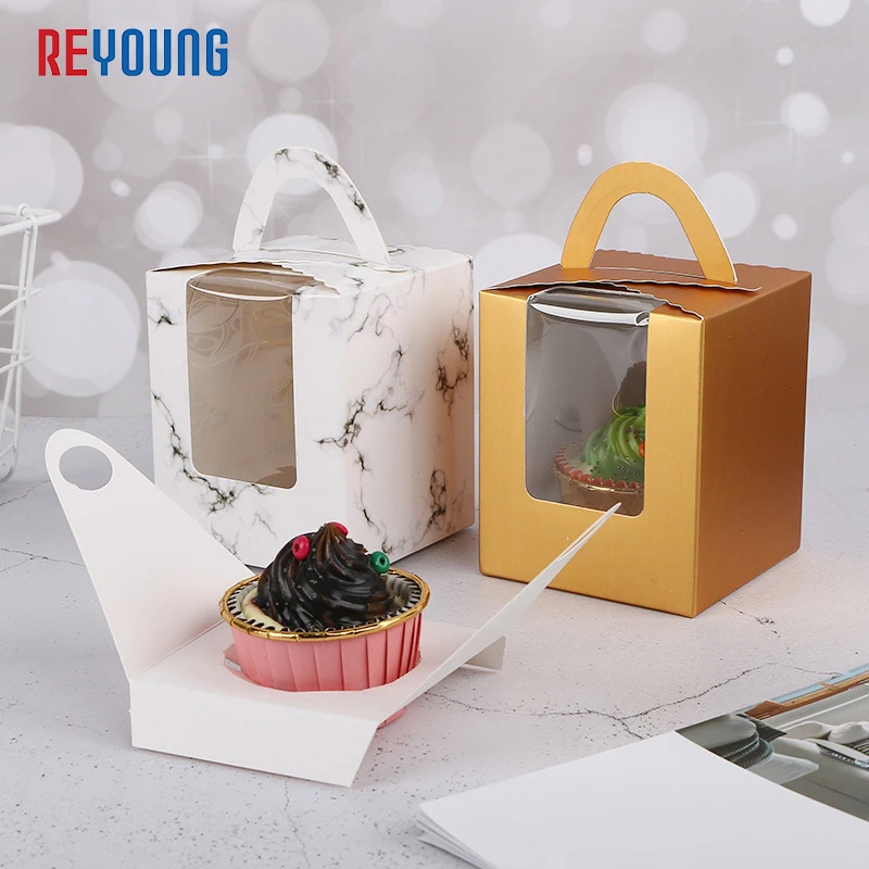 REYOUNG OEM Mini Cheese Cake Gateau BoIte En Papier Single Cupcake Paper Boxes Packaging With Handle For Small Chiffon Cake