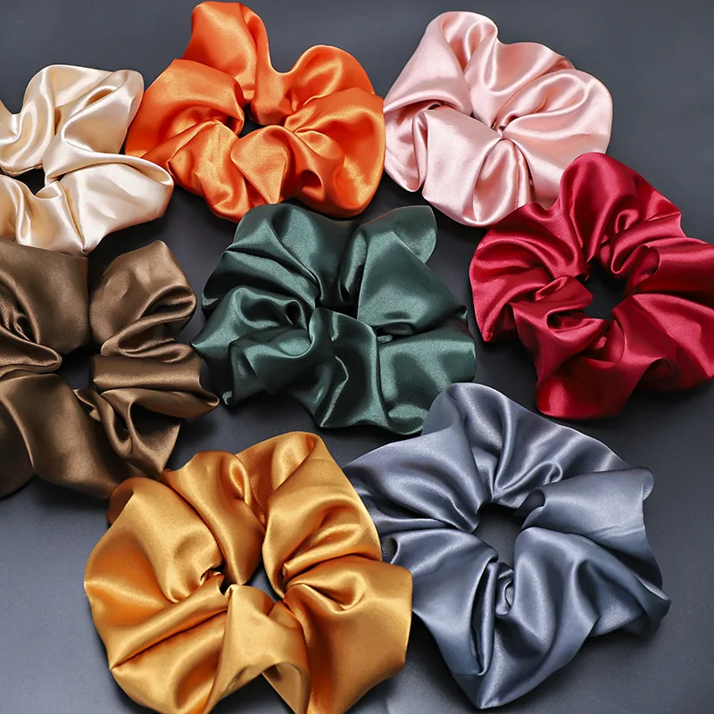 19 colors silk like hair scrunchies elastic french style big hair scrunchie satin for girls