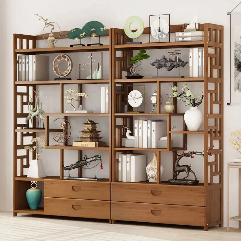 Solid wood new Chinese style tea display cabinet decoration cabinet tea set shelf living room bookshelf factory custom wholesale