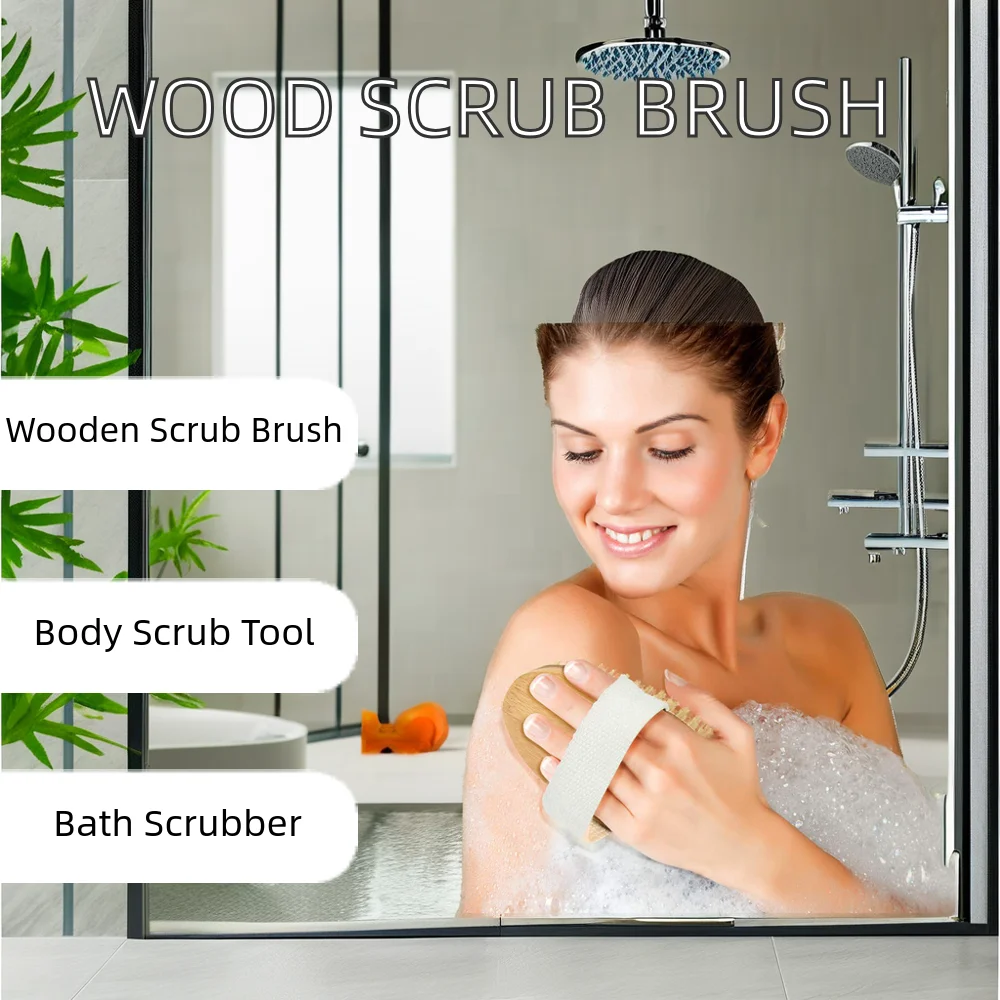 Home Use Wooden Bath Brush with Removable Bristles Shower Scrubber and Massage Exfoliator for Adults and Babies