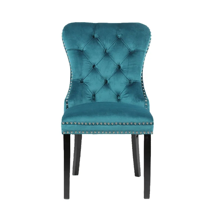 Wholesale American classic velvet button tufted with solid wood legs dining room chair