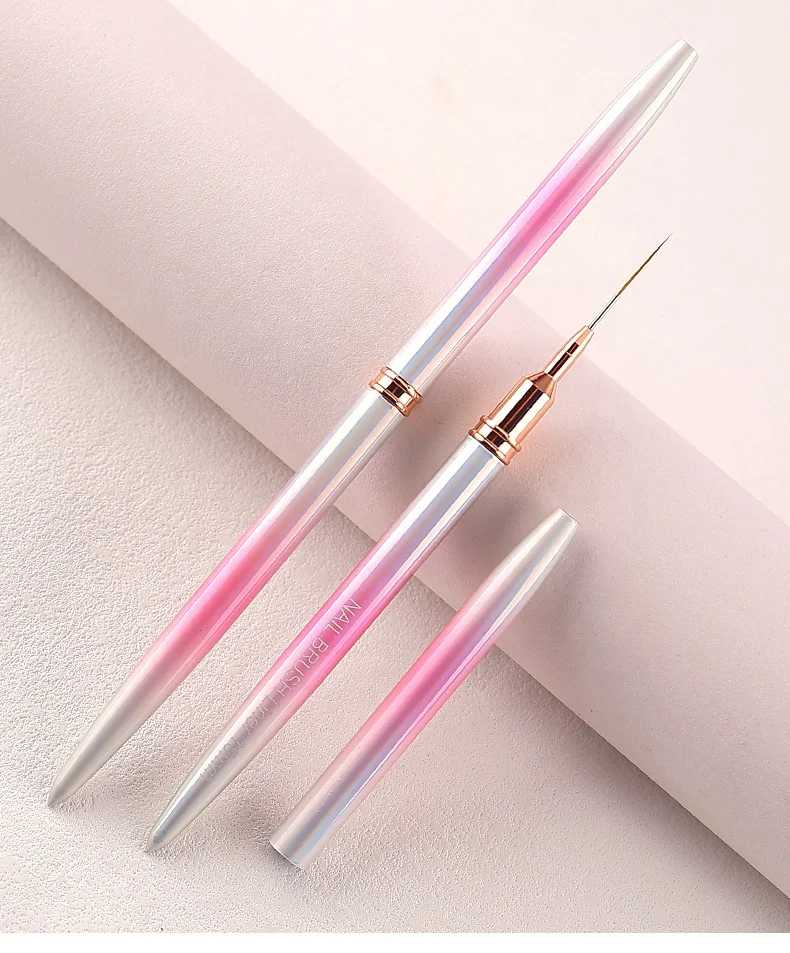 Factory Outlet Nylon Hair Acrylic Nail Brush Electroplating Dazzling Pink Metal Handle Nail Art Liner Brushes