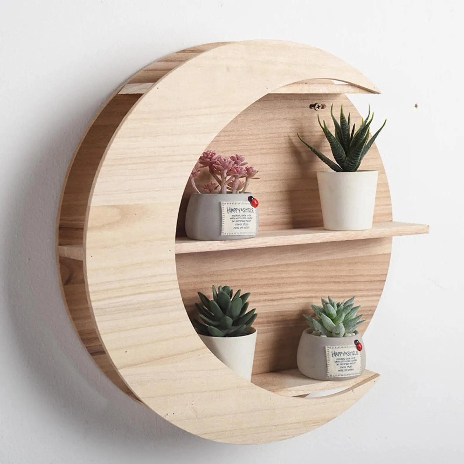Living Room Storage Shelf Moon Shape Wall Mounted Wall Art Home Decor Wood  Moon Shelf