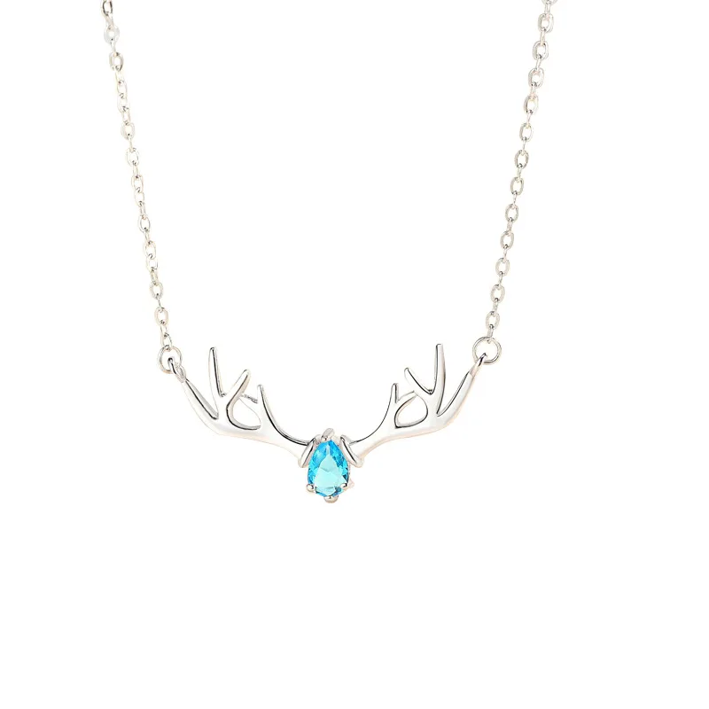 s925 sterling silver elk antler pendant necklace women jewelry crystal deer necklace