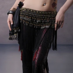 Женский ремень для выступлений, длинный шарф с золотыми монетами и кисточками