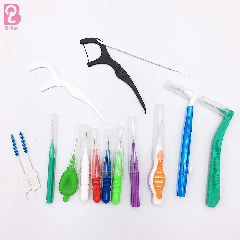 Beiqili 100 Pieces Interdental Brushes Dental Floss Toothpick Orthodontic Braces Brush Tooth Cleaning Tool Oral Care