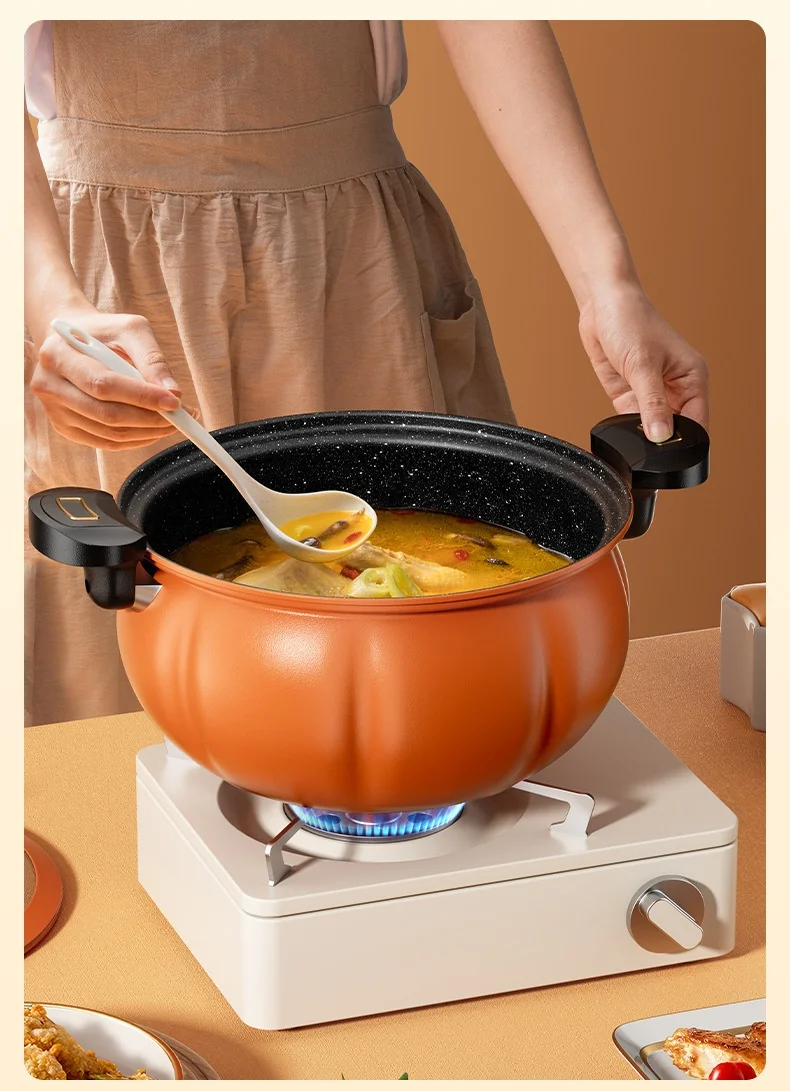 8L Large Capacity Micro Pressure Soup Stew Pot Korean-Style Multi-Functional Non-Stick Steel Pot with Pumpkin Design Medical Use