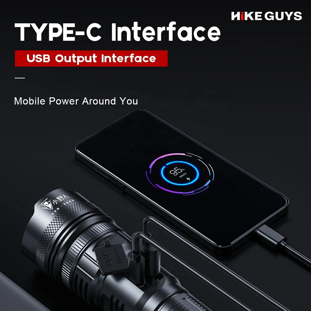 Hike Guys Powerful Rechargeable Aluminum  30W Tactical LED Flashlight High Quality Zoomable Torches for Camping