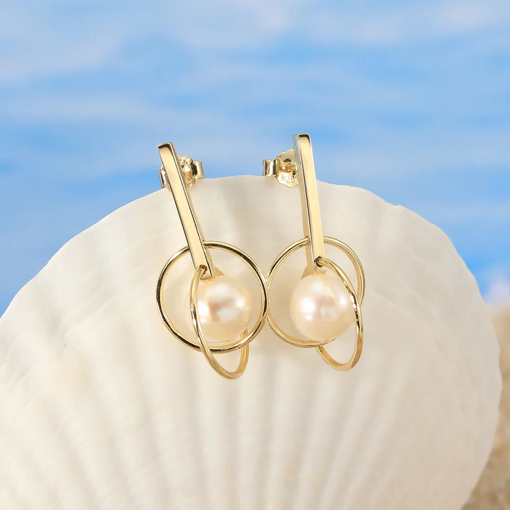 925 sterling silver freshwater pearl earrings circle geometry earrings jewelry factory wholesale direct sales women earrings