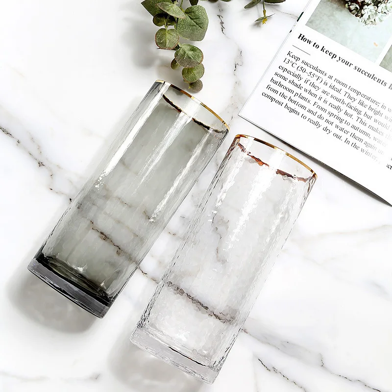 New product NEW glass vases for wedding center piece luxury glass cup tall glass vases with gold rim