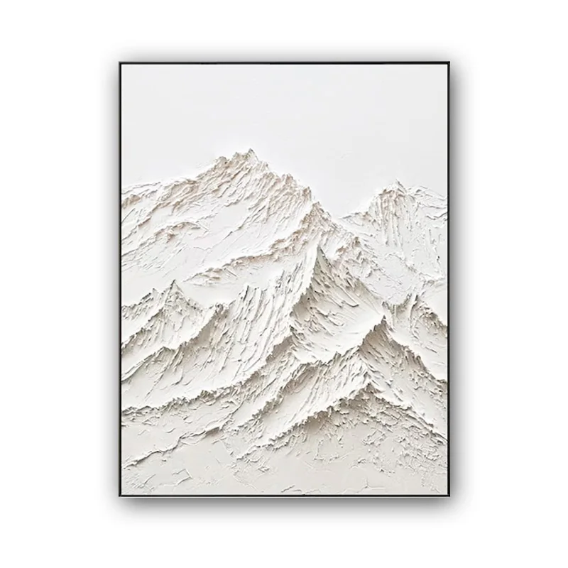 Minimalist art style white snow mountain with frame thick texture bedroom hotel decorative painting