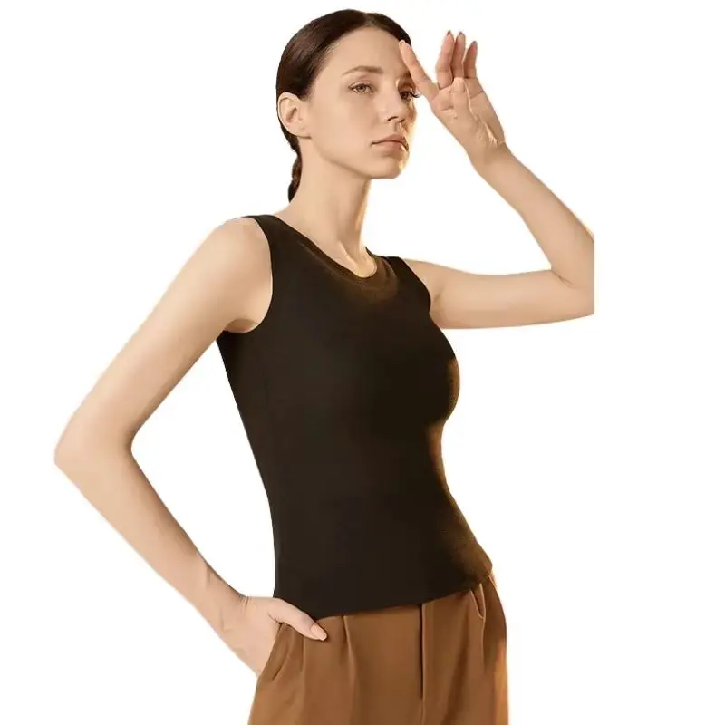 Seamless Warm Camisole For Women With Breast Pad Autumn And Winter Fleece Thickened Camisole Wool Padded Undergarments