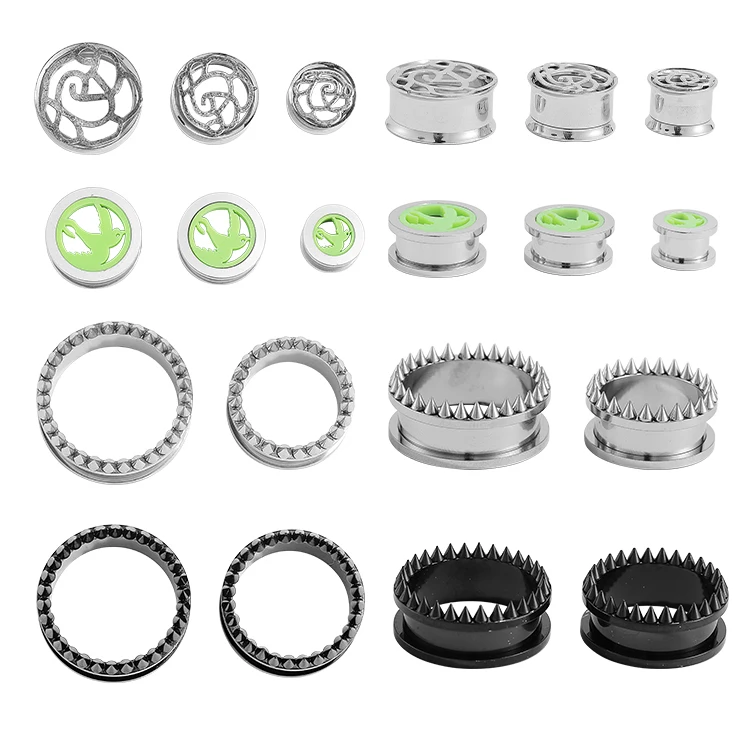 Fashion Women Man Ear Gauges 316 Stainless Steel Gold Plated Zircon Ear Plugs Tunnel Piercing