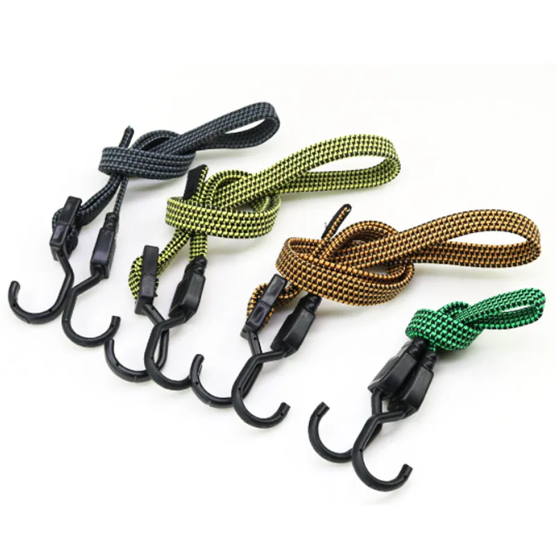 Bicycle Outdoor Adjustable Flat Bungee Cord with Hooks High-Strength Elastic Bundled Flat Rope for Luggage Tie Down