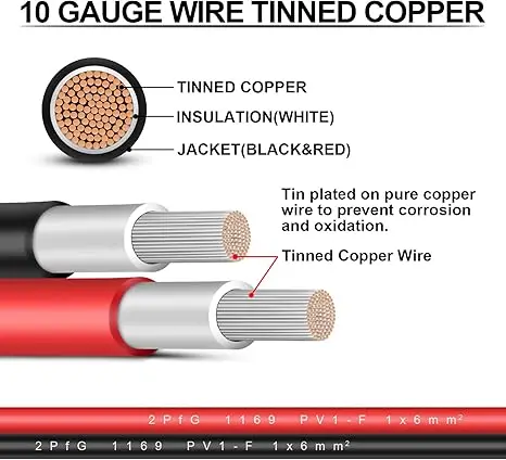 3 Feet 10AWG Solar Extension Cable with Solar Panel Female and Male Connector Solar Panel Adapter (3FT Red + 3FT Black)