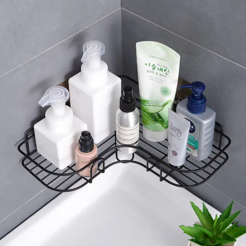 Adhesive No Drilling Corner Shower Caddy Shelf Organizer Iron Rustproof Wall Mounted Bathroom Shelf Storage Organizer