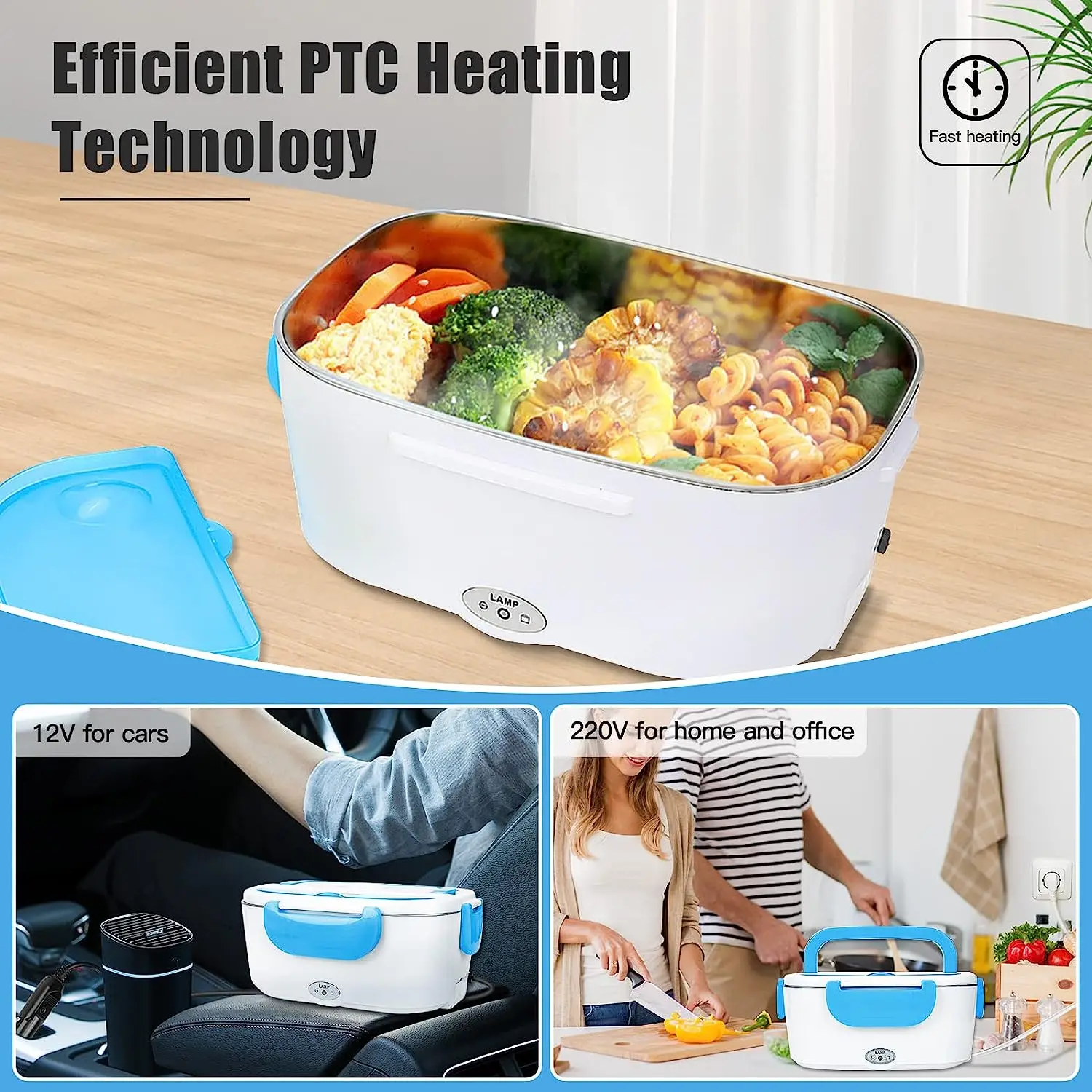 Factory Price Trade Office School Stainless Steel Thermos Electric Usb Heating Bento Lunch Box for Car Multiple Options