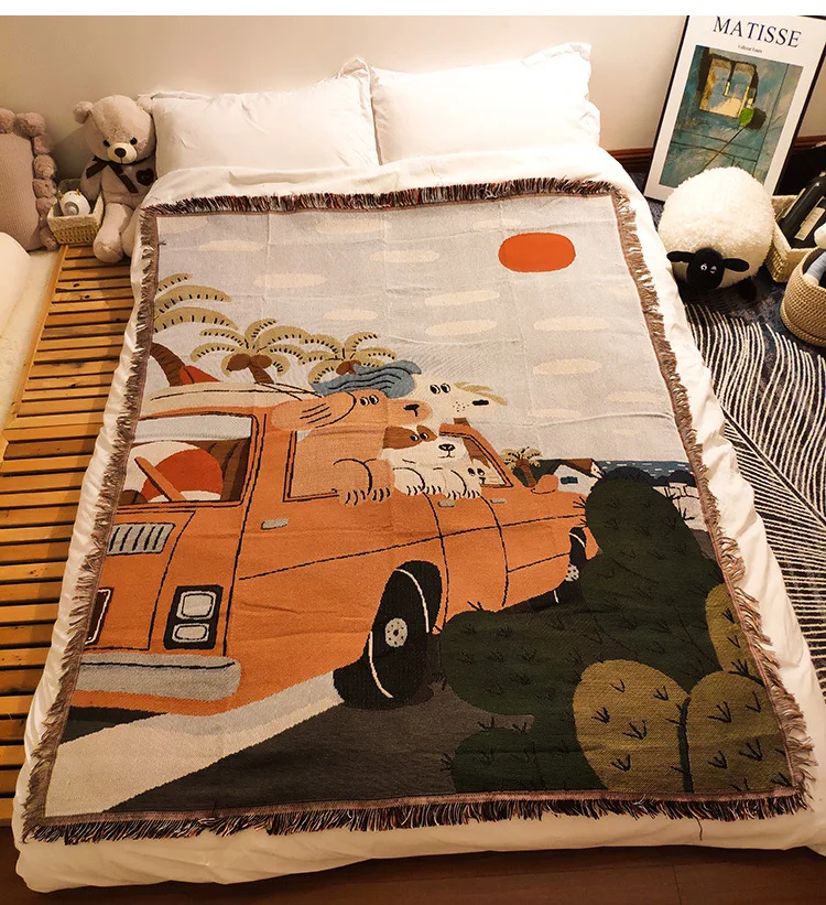 Wholesale Customized Jacquard Fabric Beach Yoga Mexican Cotton Woven Throw Blankets Outdoor Indoor With Tassels