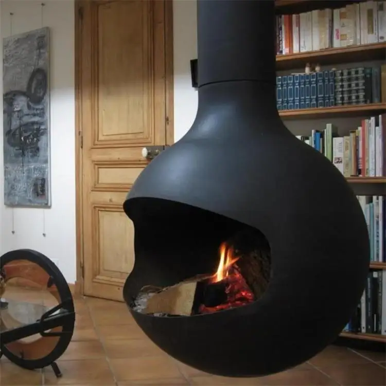 700mm Hanging Modern Roof Mounted Spherical Suspended Rotating Wood Burning Fireplace