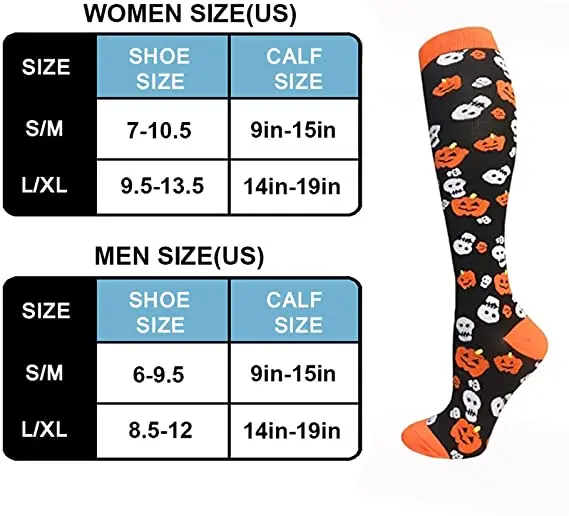 Halloween Socks Athletic Ghost Pumpkin Skulls Festival Knee High Socks Graduated For Sport Nurses Compression Socks