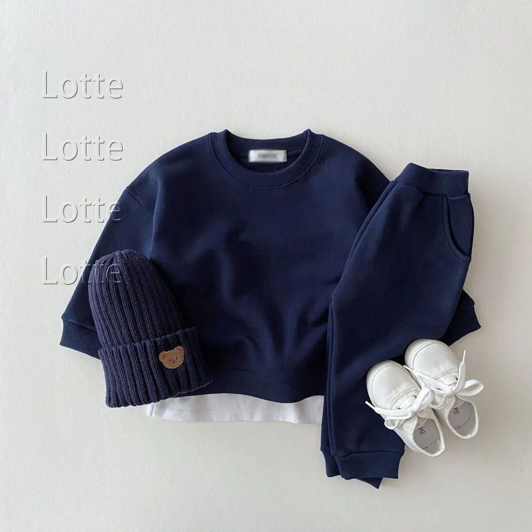 Lotte Toddler Kids Baby Girl Boy Knitted Cotton Sets Fall Clothes Long Sleeve T Shirts+Pants Solid Outfits Baby Tracksuits 0-24M
