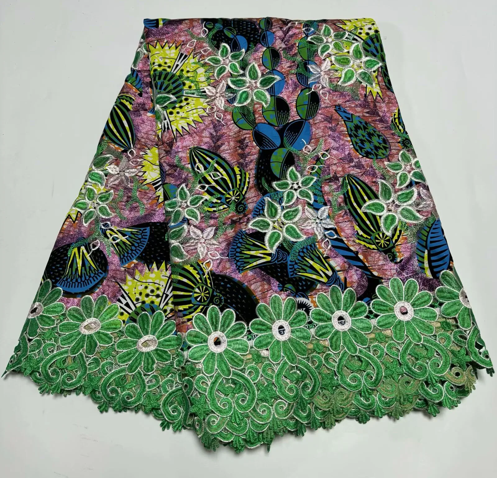 Hot Sale glitter Wax Printed Lace Fabric Wholesale 6 Yards African Wax Sequined Lace Fabric for Women Dresses Sewing