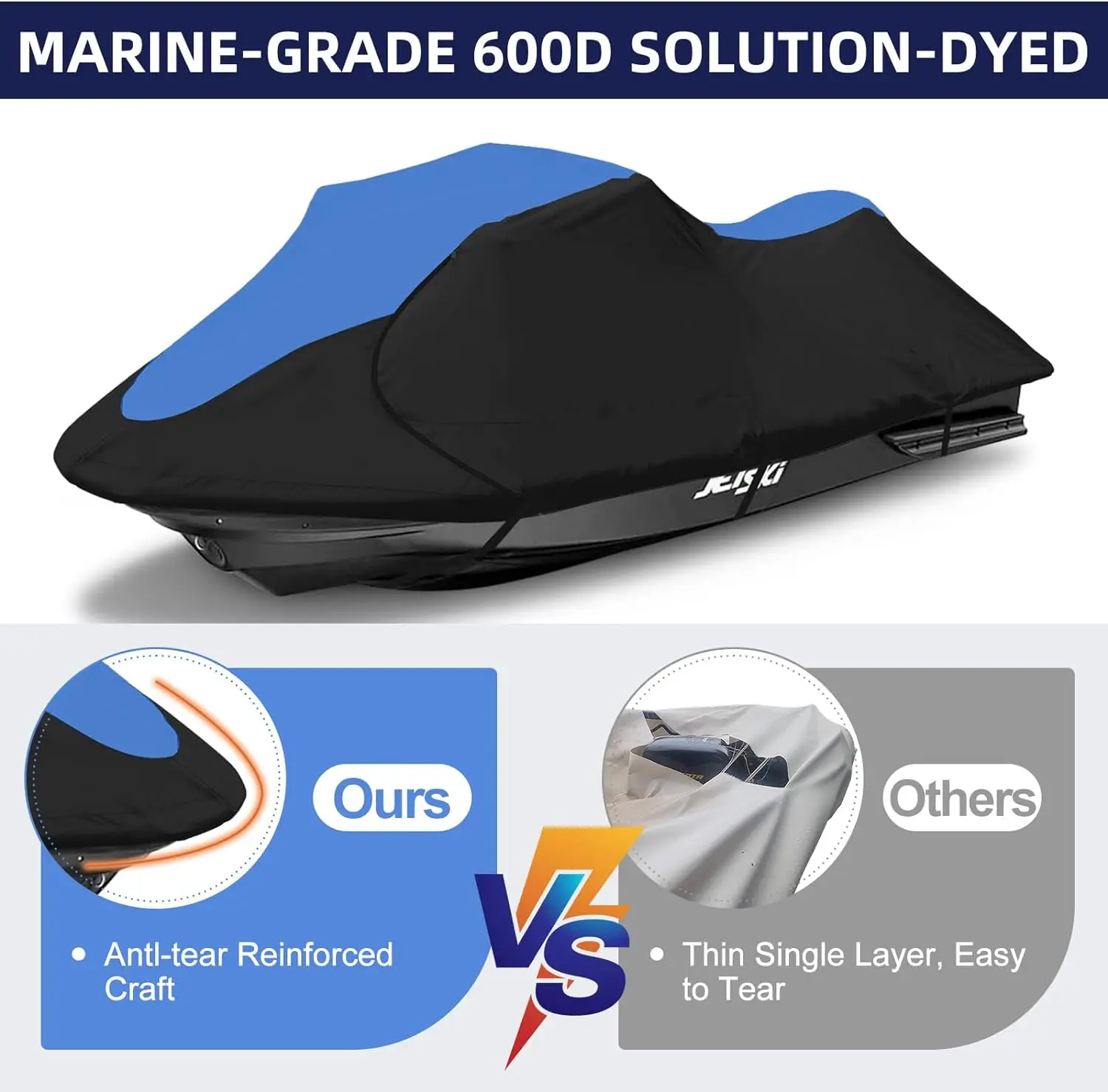 Jet Ski Cover Boat Cover Trailerable Seadoo Cover PWC Cover Fits Seadoo, Kawasaki, Jet Ski Watercraft Cover
