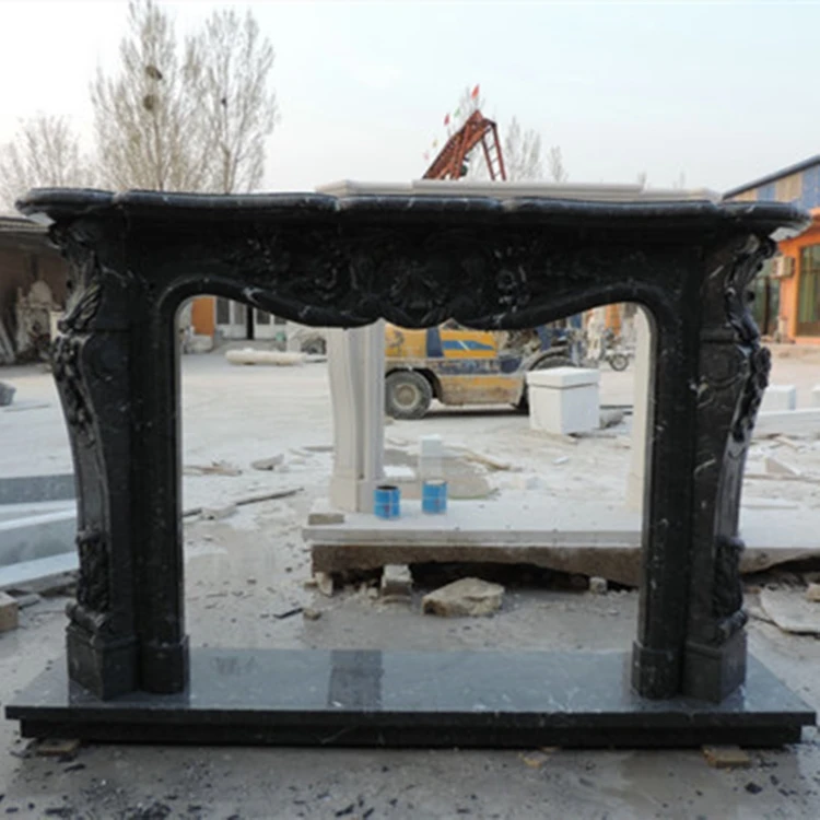 White Stripe in Black Black Marquina Nero Margiua Nero Oriental Marquina Marble Stone Fireplace Frames Mantel Chimney-piece