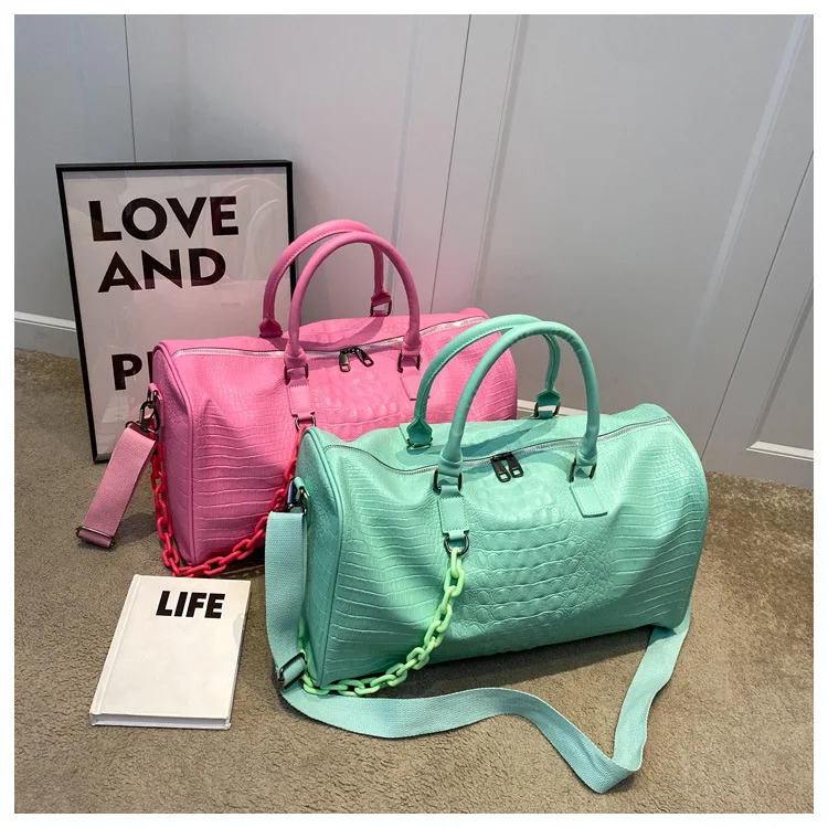 Designer Luxury Travel Pink Weekend Overnight bag Crocodile Leather Travel Bag Women Duffel BagWaterproof Shoulder Bag